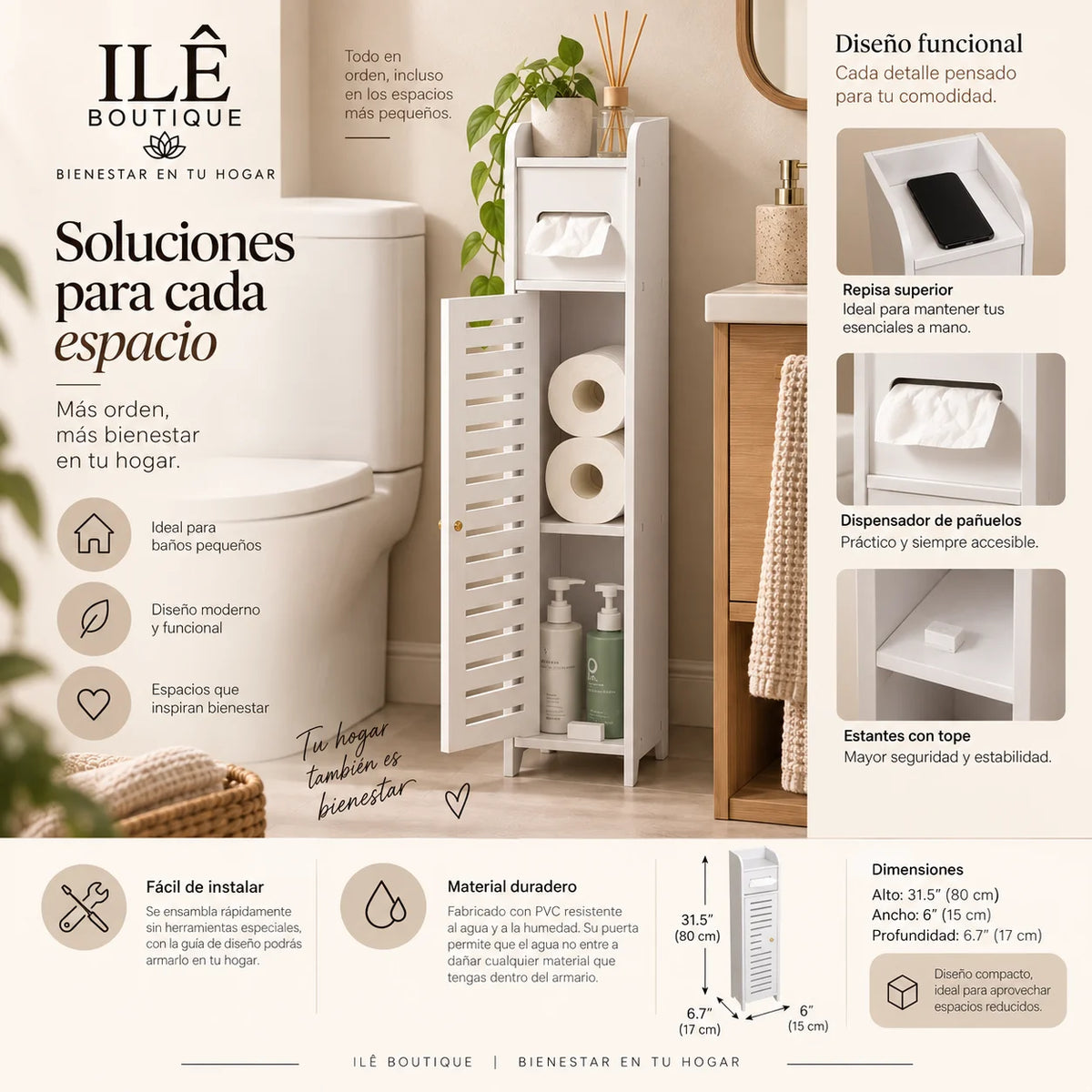 Organizador de baño Slim con puerta