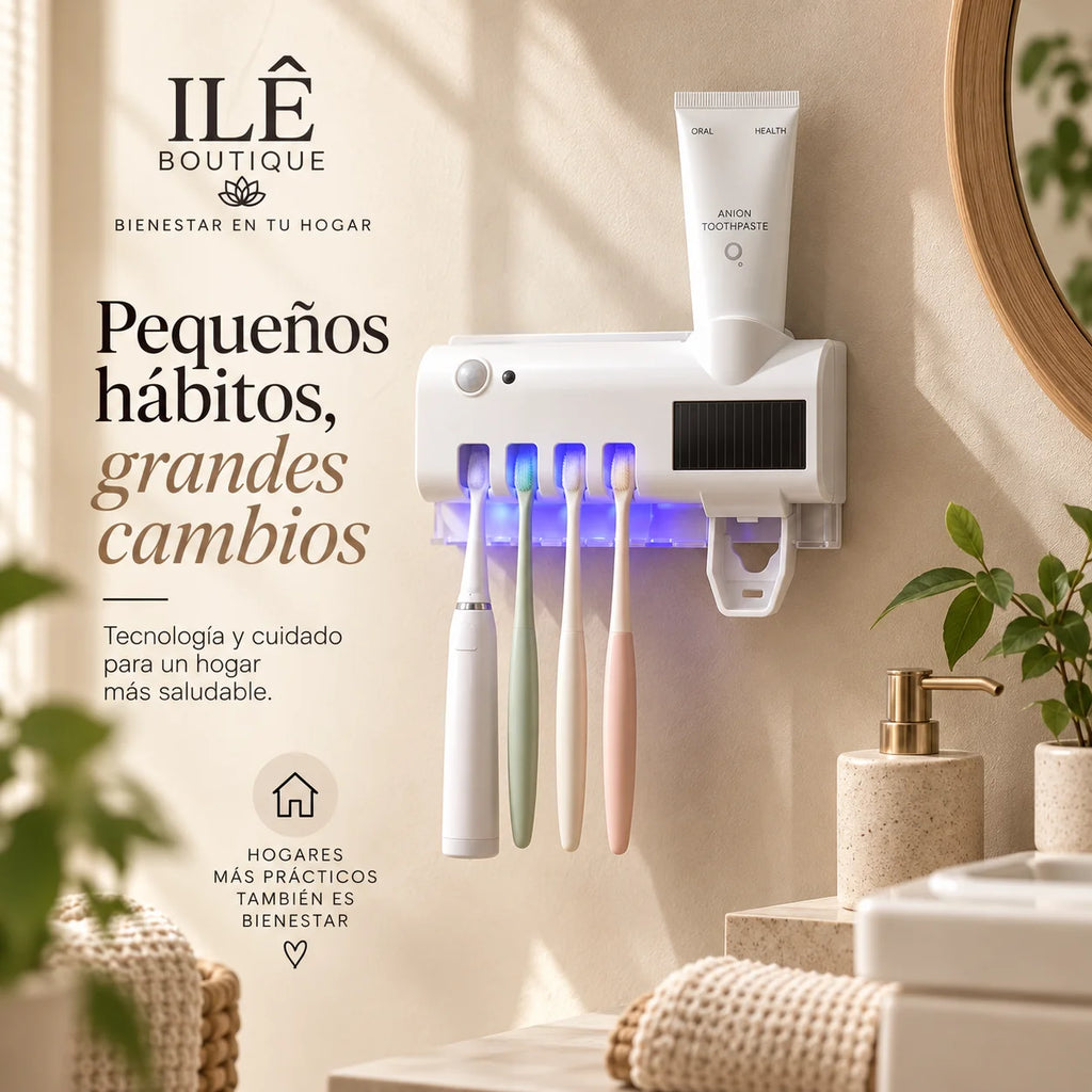 Soporte Esterilizador UV de Cepillo De Dientes con dispensador de pasta dental.