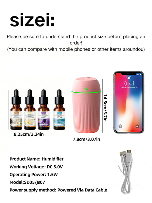 420ml Portable USB Ultrasonic Air Mini Humidifier Essential Oil Diffuser Car Purifier Aroma Anion Mist Maker