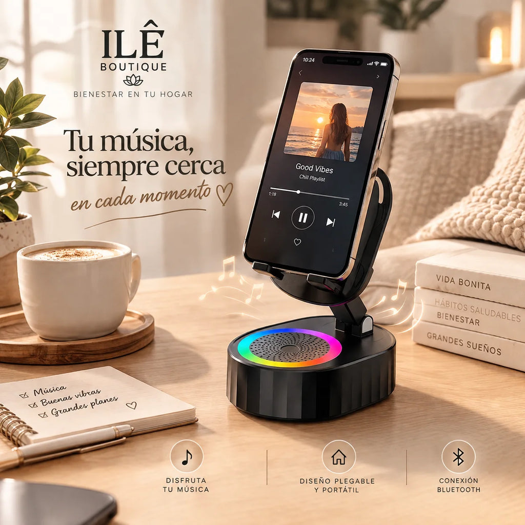 Base Magnética para celular 3 en 1: Soporte, Parlante y Luz